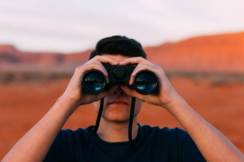 Binoculars, Looking, Man