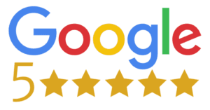 google 5 star review logo featuring simple yellow stars icon at the bottom on a transparent background