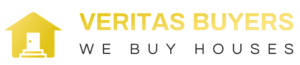 Veritas buyers logo, featuring house icon illustration at its left side , in yellow on a white background