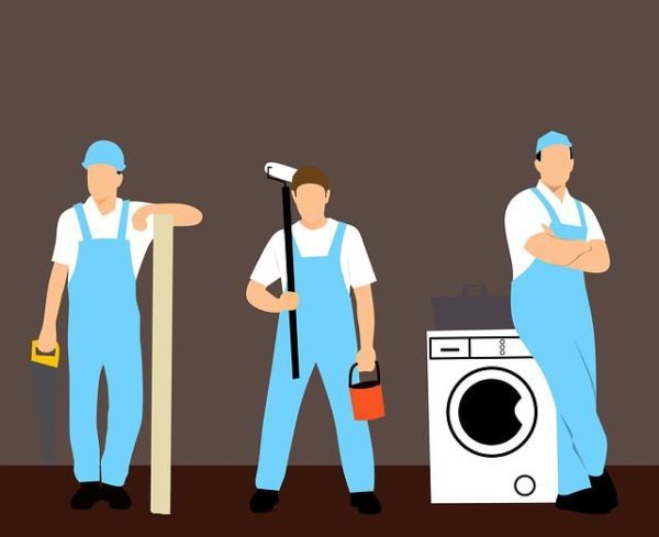 Three Handyman Preparing To Fix Household Repairs 