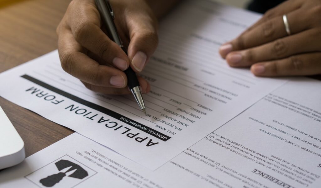 A Man Completing An Application Form 