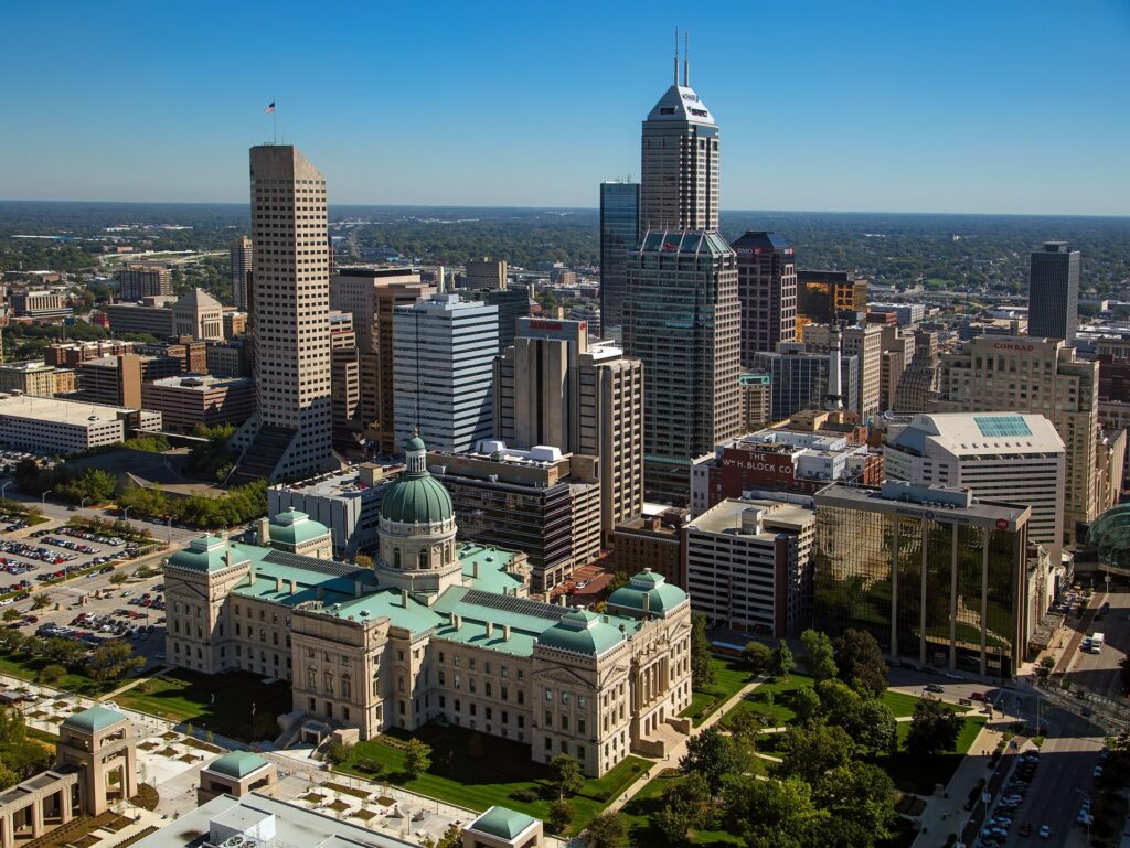 drone shot view of Indianapolis
